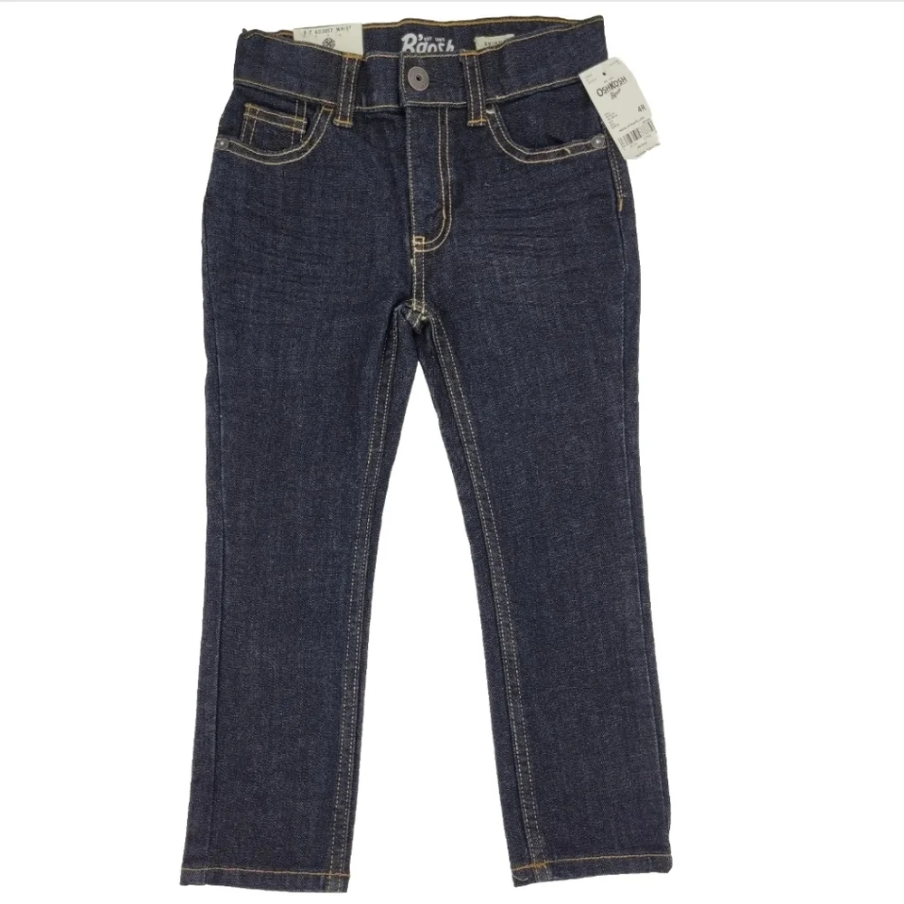 Oshkosh B'gosh Jeans Size 4R Skinny Adjustable Waistband Denim Dark Wash NEW
